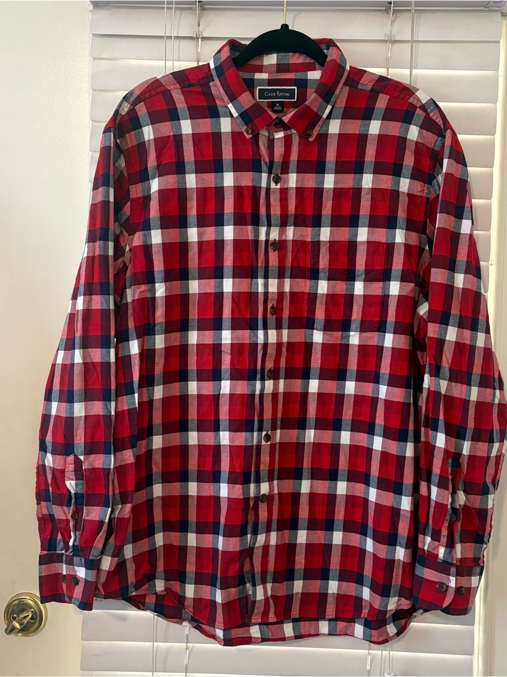 Club Room Men’s Plaid‎ Button Down Shirt Red Blue White XL Long Sleeve Casual